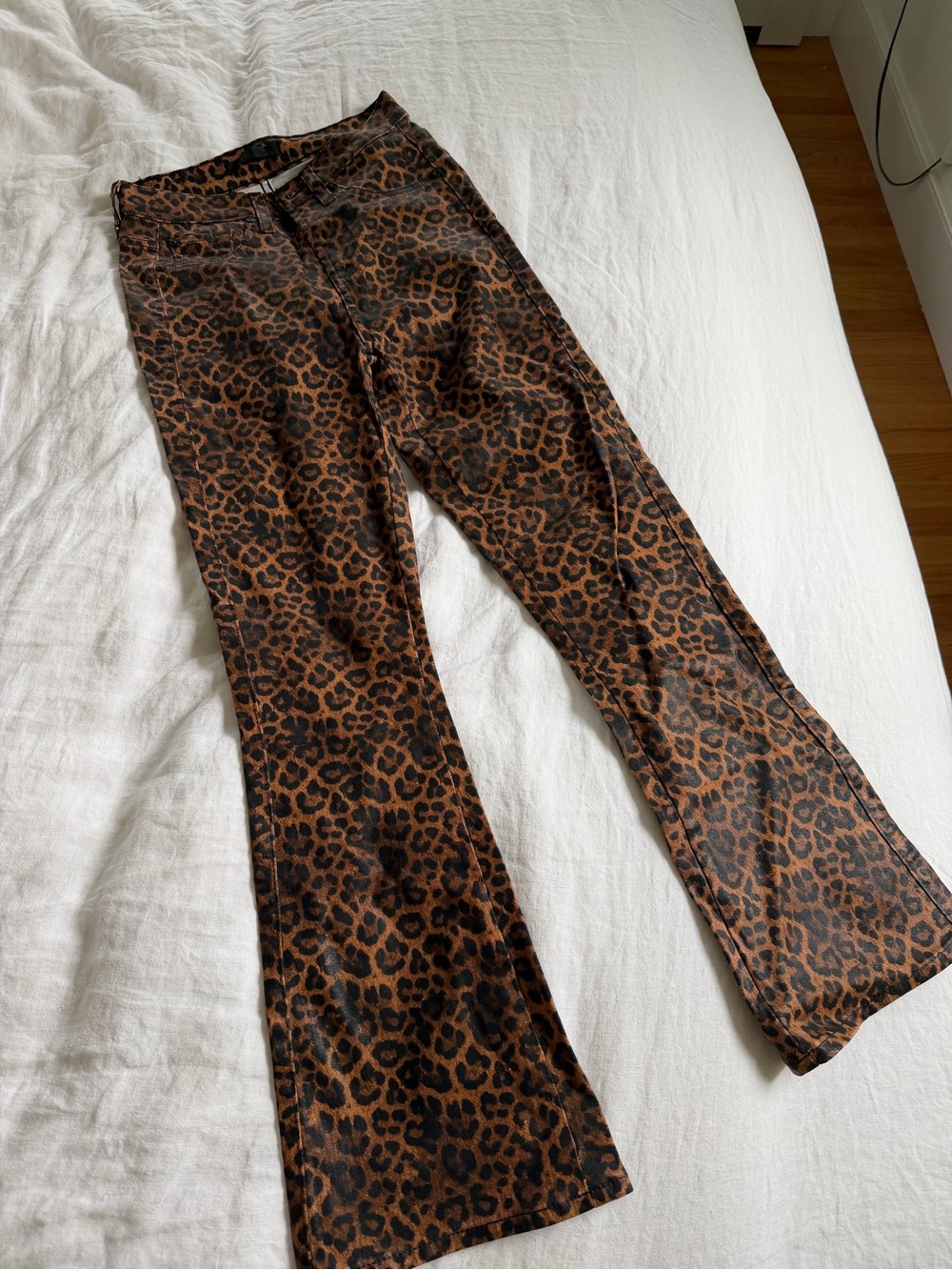 Leopard Print Flared Pants in Brown